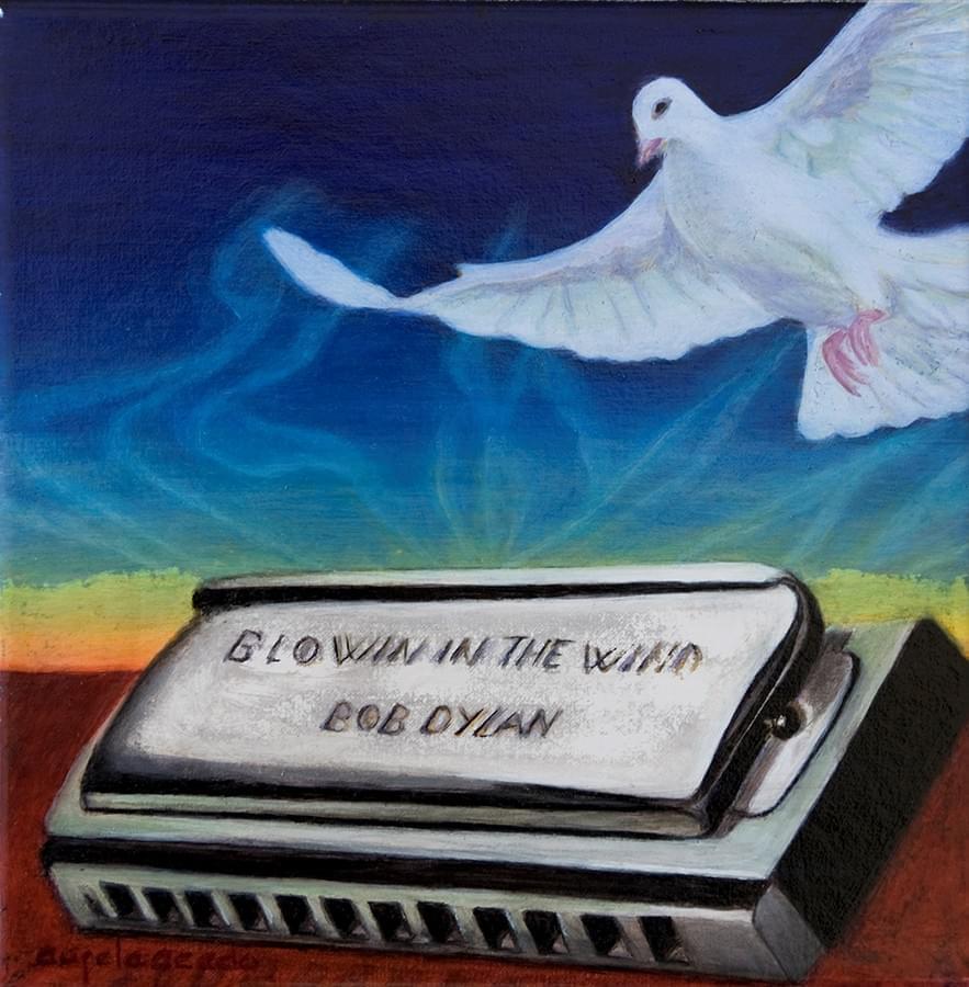 ÁNGELA ACEDO: "Blowing in the wind". Bob Dylan. Óleo sobre tela. 18 x 18 cm. 2015.