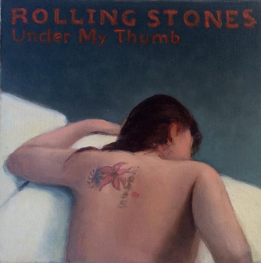 GONZALO SICRE. "Under my thumb". Rolling Stones. Óleo sobre papel. 18 x 18 cm. 2015.