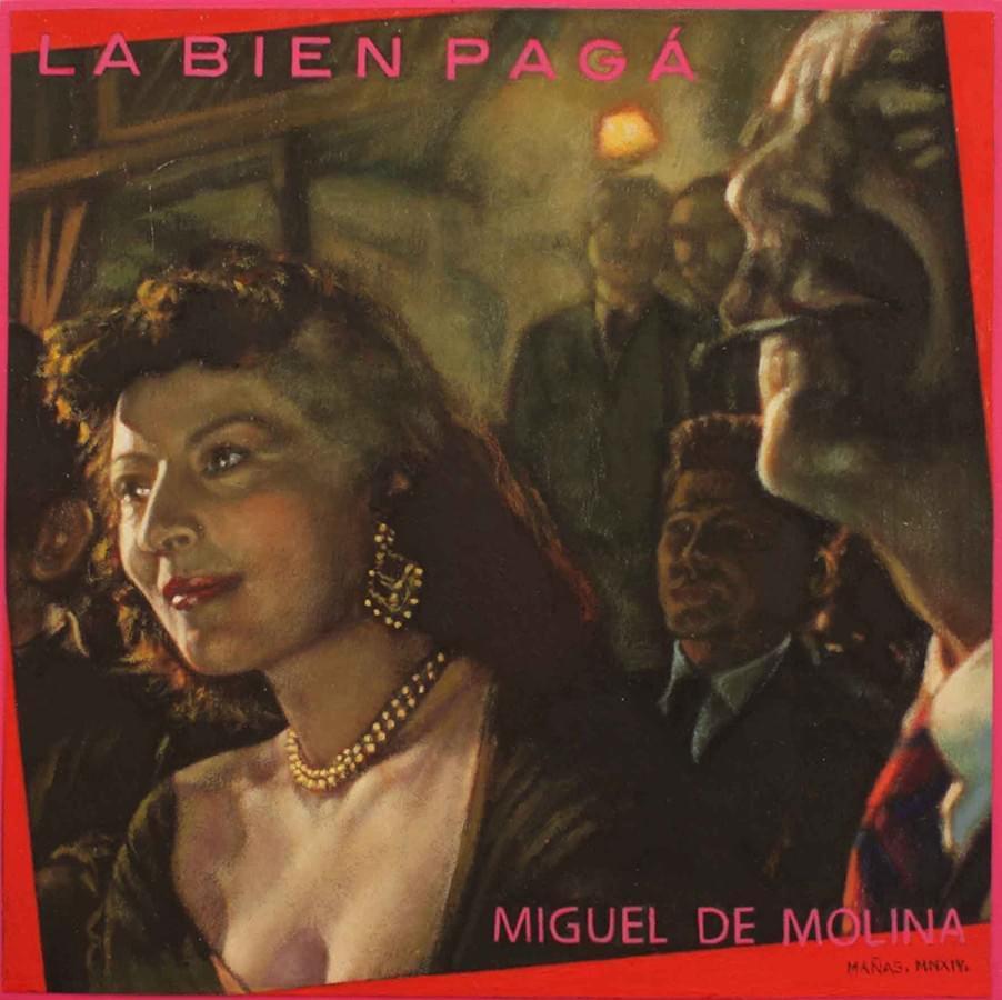 JUAN ANTONIO MAÑAS. "La Bien Pagá". Miguel de Molina. Óleo sobre papel. 18 x 18 cm.