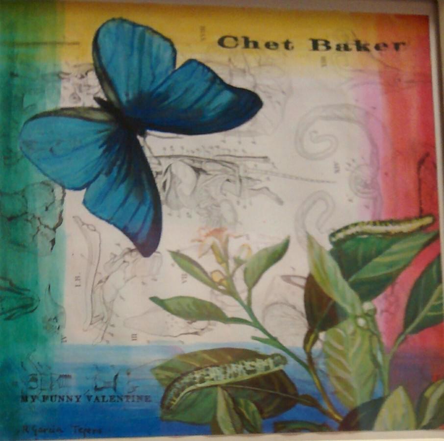 RAFAEL GARCÍA TEJERO. "My Funny Valentine". Chet Baker. Acuarela y gouache sobre grabado del s. XIX. 18 x 18 cm. 2015.